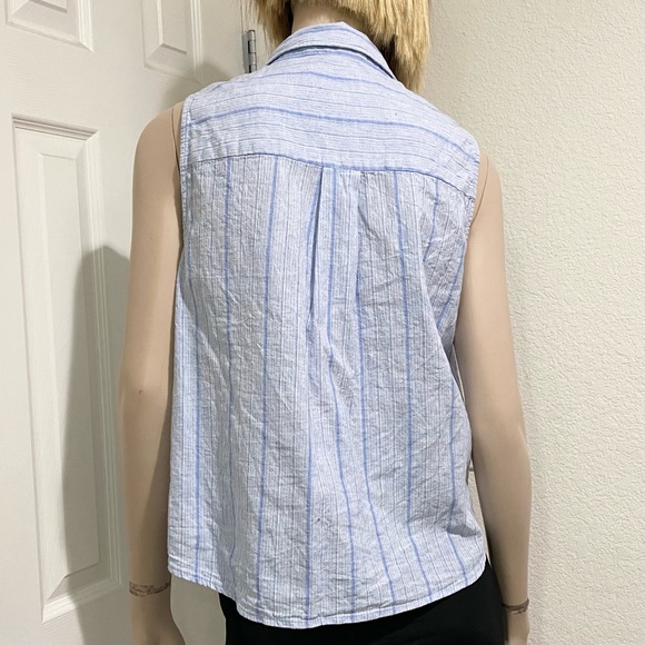 MICHAEL KORS Blue Striped Chambray Front Tie Linen Blend Sleeveless Top Size XL - Picture 4 of 12